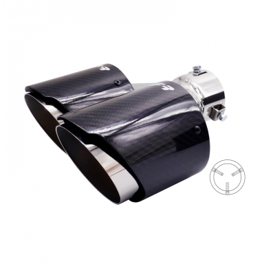 Cola de escape doble izquierda redonda/inclinada Simoni Racing Inox y carbono - Ø102xL215-230mm - Instalación ->40-63mm