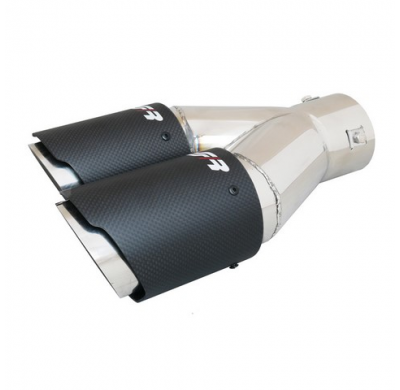 Embellecedor De Escape Simoni Racing Doble Redondo / Inclinado (Izquierda) Matt-Carbon + Inox - ø92xl305mm - Instalación 40-76mm