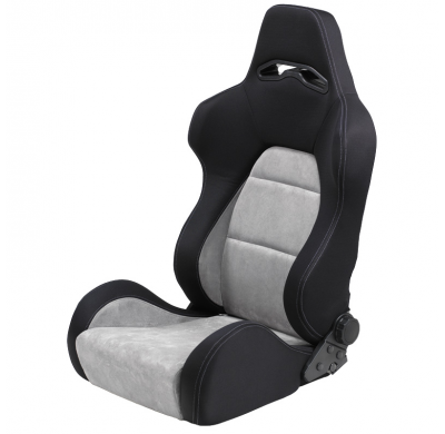 Asiento Deportivo Autostyle 'Eco Soft' - Negro/Gris - Respaldo Reclinable De Dos Lados - Incl. Guías Universales