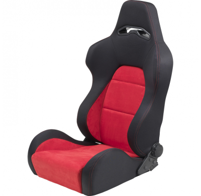 Asiento Deportivo Autostyle 'Eco Soft' - Negro/Rojo - Respaldo Reclinable De Dos Lados - Incl. Guías Universales