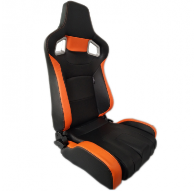Asiento Deportivo Autostyle 'Rs6-Ii' - Matt-Negro/Naranja Cuero Sintetico - Respaldo Reclinable De Dos Lados - Incl. Guías Unive