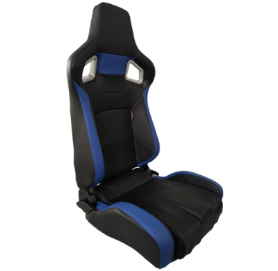 Asiento Deportivo Autostyle 'Rs6-Ii' - Matt-Negro/Azul Cuero Sintetico - Respaldo Reclinable De Dos Lados - Incl. Guías Universa