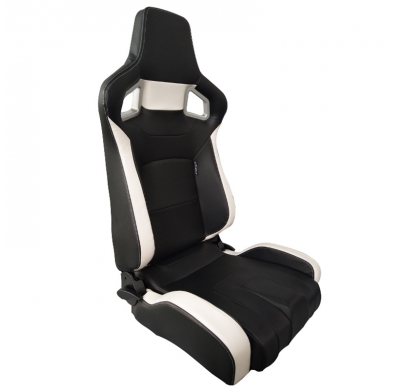 Asiento Deportivo Autostyle 'Rs6-Ii' - Matt-Negro/Blanco Cuero Sintetico - Respaldo Reclinable De Dos Lados - Incl. Guías Univer