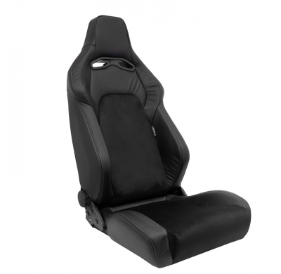 Asiento deportivo 'VGR Premium' - Cuero negro y Alcántara + costuras plateadas - Respaldo reclinable en ambos lados - incl. diap