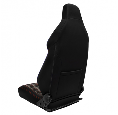 Asiento deportivo 'VGR' - Tela negra + Tela con estampado de cuadros rojos + Costuras rojas - Respaldo reclinable en ambos lados