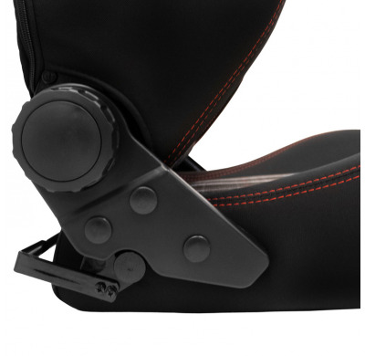 Asiento deportivo 'VGR' - Tela negra + Tela con estampado de cuadros rojos + Costuras rojas - Respaldo reclinable en ambos lados