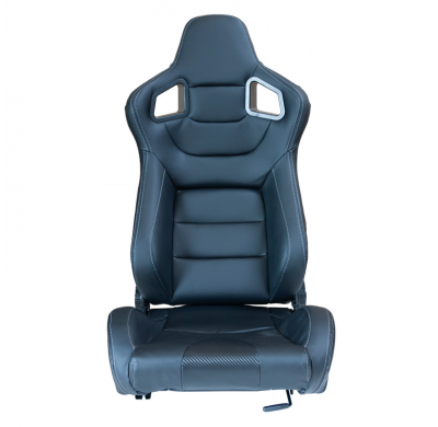Asiento Deportivo 'Rk' - Piel Sintética Negra + Costura Plateada - Respaldo Reclinable Por Ambos Lados -Incluye Guias Universale
