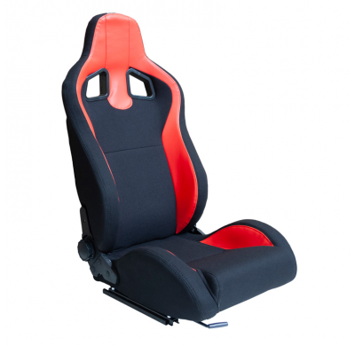 Asiento Deportivo 'Mr' - Piel Sintética Negra + Tejido De Pino Rojo - Respaldo Reclinable Por Ambos Lados - Incl. Deslizamientos