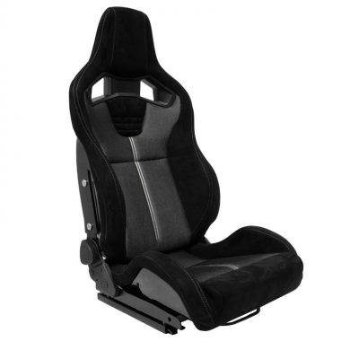 Asiento deportivo 'NK Premium' - Ante negro + Tejido de malla gris - Respaldo de fibra de vidrio reclinable en ambos lados - Inc