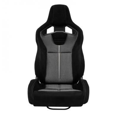 Asiento deportivo 'NK Premium' - Ante negro + Tejido de malla gris - Respaldo de fibra de vidrio reclinable en ambos lados - Inc