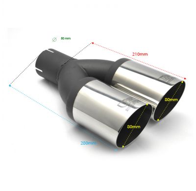Cola De Escape Ulter Sport Doble Redondo ø80mm Inclinado - Longitud 280mm - Instalación ->50mm - Inox