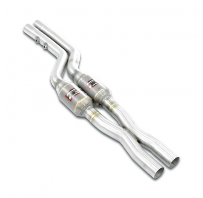 Tubo frontal en forma de "X" con convertidor catalítico metálico derecho + izquierdo Sistema 100% de acero inoxidable, 2 x Ø60 m