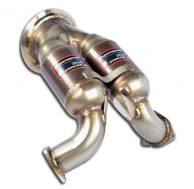 Downpipe + catalizador metalico Tubo de escape descendente + convertidor catalítico metálico, sobredimensionado 2 x Ø65 mm, 100