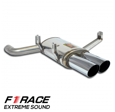 Silencioso trasero derecho "F1 Race" OO90 Sistema completo 100% de acero inoxidable, tamaño extragrande 2 x Ø70 mm. Solo kit com