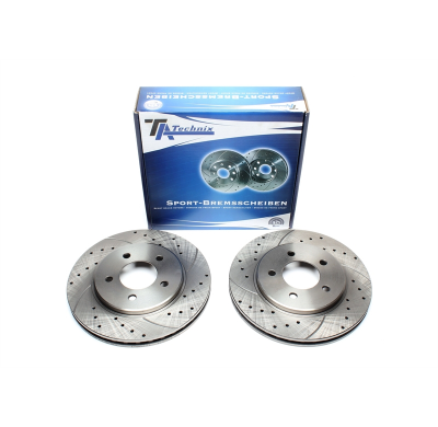 Juego de discos de freno deportivos TA Technix eje delantero perforado + ranurado + ventilado internamente OEM-número de compara