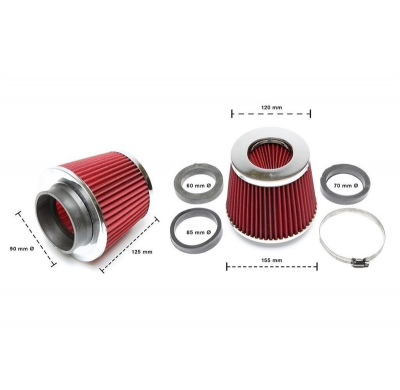 Filtro de aire deportivo TA Technix rojo Ø90mm  Filtro universal redondo cónico Filtro Ø 155mm/120mm longitud 125mm con abrazade