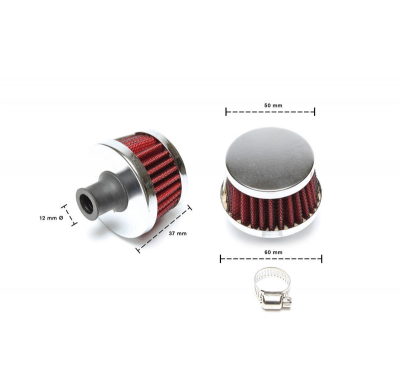 Filtro de ventilación TA Technix redondo-cónico con brida de goma y tapa cromada  Brida de goma ø 12 mm Filtro ø 60 mm/50 mm lon