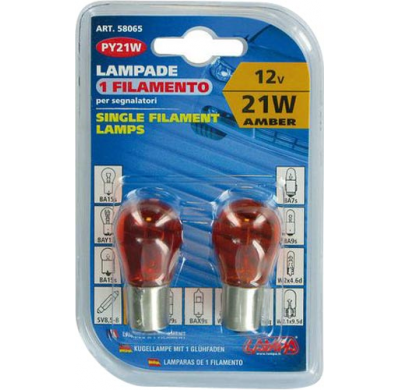 Blister De 2 Lamparas Economicas Py21w 1 Polo Ambar 12 V. 21 W. Valido Para Intermitentes 58065