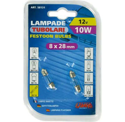 Blister De 2 Lamparas Economicas, Plafonier, 8x28, 12v, 10w, Valido Para Matricula Y Luz Auxiliar 58131