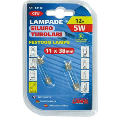 Blister 58110 De 2 Lamparas Economicas, Plafonier C5w, 11x38, 12 V. 5 W. Valido Para Matricula Y Luz Auxiliar .