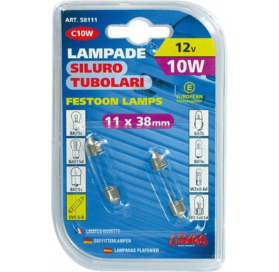 Blister 58111 De 2 Lamparas Economicas Plafonier C10w, 11x38, 12v. 10w. Valido Para Matricula Y Luz Auxiliar .