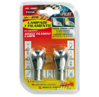 Blister De 2 Lamparas Economicas 58067 P21w 1 Polo 12 V. 21 W. Cromo Ambar Valido Para Intermitente