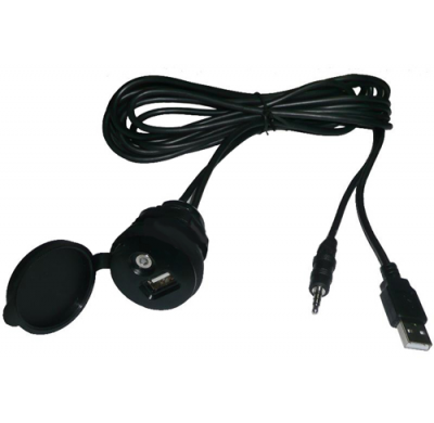 Cable Prolongador Conexion Usb + Jack 3.5 Mm. Montaje Exterior, Estanco Al Agua, Longitud 2m. Especial Nautica, Moto
