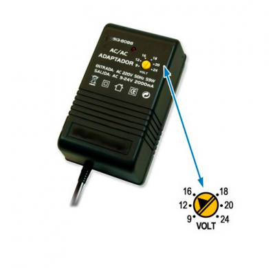 Convertidor Transformador De 220 V ( Ac)  a 24/20/18/16/12/9 V. ( Ac ) 2 Amp. 59 W. 6 Clavijas De Conexion