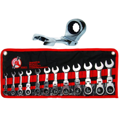 Juego De Llaves Combinadas De Carraca Con Cabeza Flexible - Extra Cortas - 12 Piezas