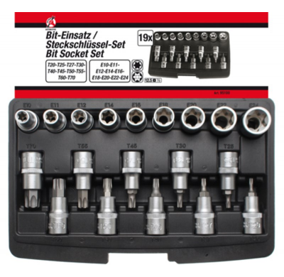 Juego De Vasos Con Punta Torx Y E-Type 1/2" - 19 Piezas