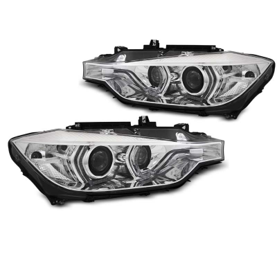FAROS DELANTEROS ANGEL EYES LED AMARILLOS LUZ DIURNA CROMADOS aptos para BMW F30/F31 11-15