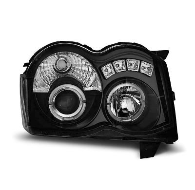 Faros Delanteros Angel Eyes Chrysler Jeep Grand Cherokee 08-10 Fondo Negro