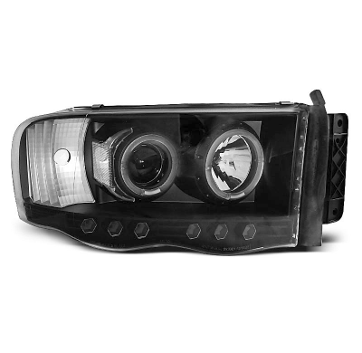 Faros Delanteros Angel Eyes Dodge Ram 02-06 Fondo Negro