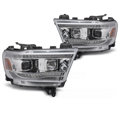 FAROS DELANTEROS DODGE RAM 19-22 CROMADO TUBO SECUENCIA