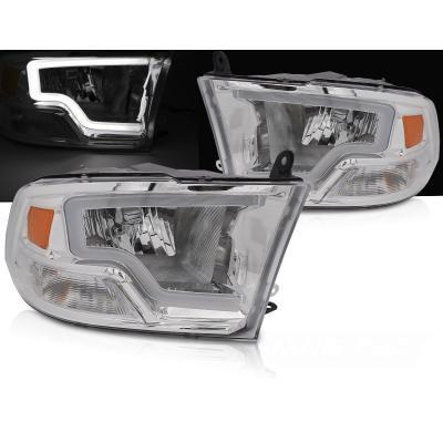 FAROS DELANTEROS DODGE RAM 09-18 LUZ TUBO CROMADA