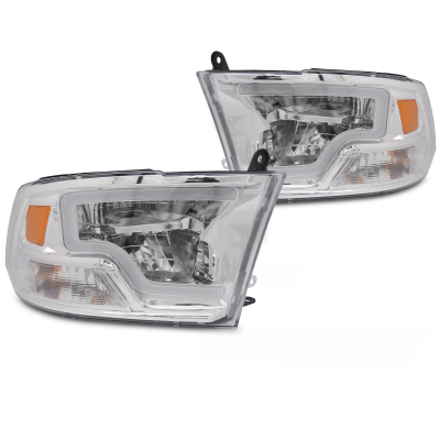 FAROS DELANTEROS DODGE RAM 09-18 LUZ TUBO CROMADA LED