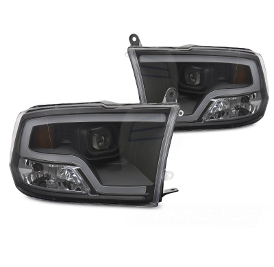 FAROS DELANTEROS DODGE RAM 09-18 TUBO DE LUZ PROYECTOR NEGRO