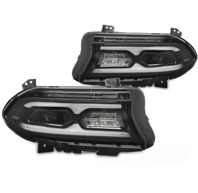 FAROS DELANTEROS LED COMPLETOS NEGROS para DODGE CHARGER 14-23