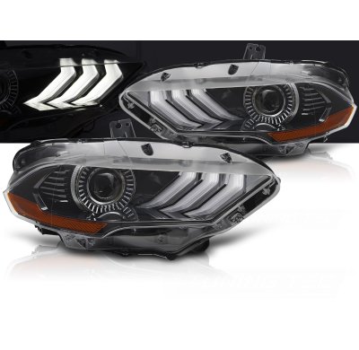 FAROS DELANTEROS LED RGB LUZ DIURNA NEGROS para FORD MUSTANG 18-21