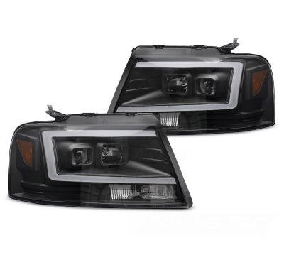 FAROS DELANTEROS FORD F150 MK 11 04-08 TUBO LED NEGRO
