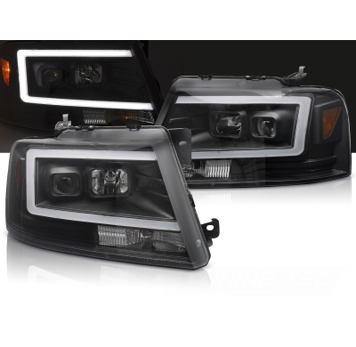 FAROS DELANTEROS FORD F150 MK 11 04-08 TUBO LED NEGRO