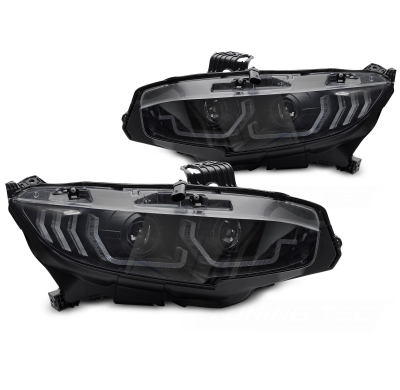 FAROS DELANTEROS NEGROS LUZ DIURNA INTERMITENTE DINAMICO compatibles con HONDA CIVIC X 16-21