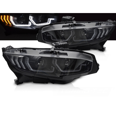 FAROS DELANTEROS NEGROS LUZ DIURNA INTERMITENTE DINAMICO compatibles con HONDA CIVIC X 16-21