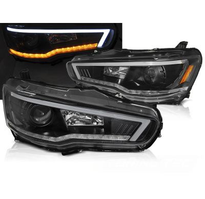 FAROS DELANTEROS MITSUBISHI LANCER 8 08-16 TUBO LUZ NEGRO con intermitente dinamico