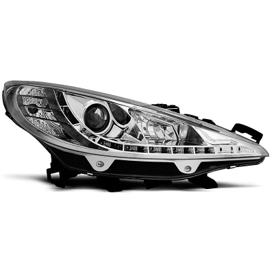 Faros Delanteros Luz Diurna Peugeot 207 05.06-06.12 Daylight Cromado Con Motor