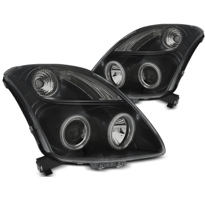 Faros Delanteros Angel Eyes Suzuki Swift 05.05-10 Ccfl Fondo Negro