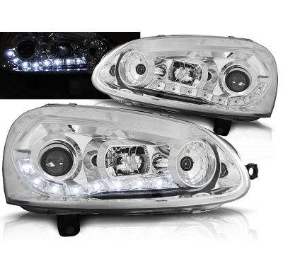 Faros Delanteros Luz Diurna Vw Golf 5 Cromados