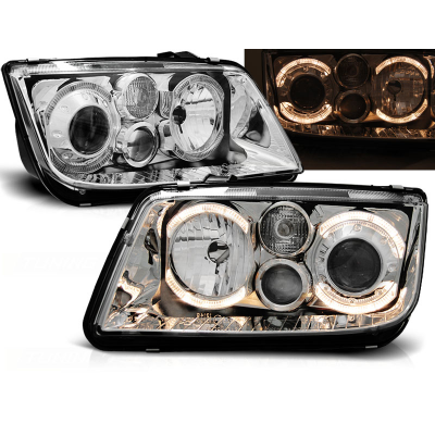 Faros Delanteros Angel Eyes Vw Bora 09.98-07.05 Cromados