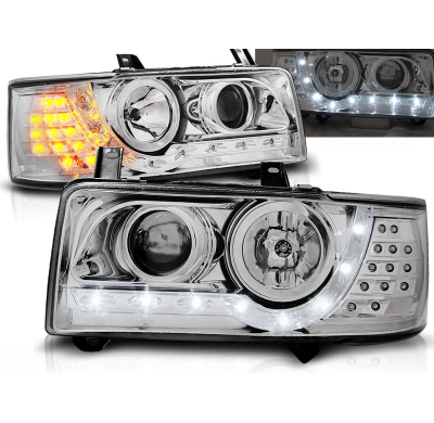 Faros Delanteros Luz Diurna Vw T4 90-03.03 Transporter Cromados Led Indication