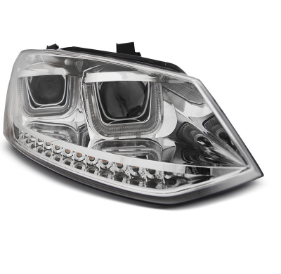 Faros Delanteros Luz Diurna Vw Polo 6r 09-03.14 U-Type Led Intermitentes Dinamicos Chrome
